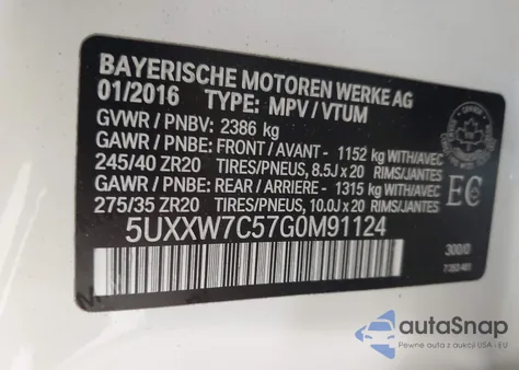 2016 BMW X4 M40I z USA, uszkodzony, nr VIN 5UXXW7C57G0M91124